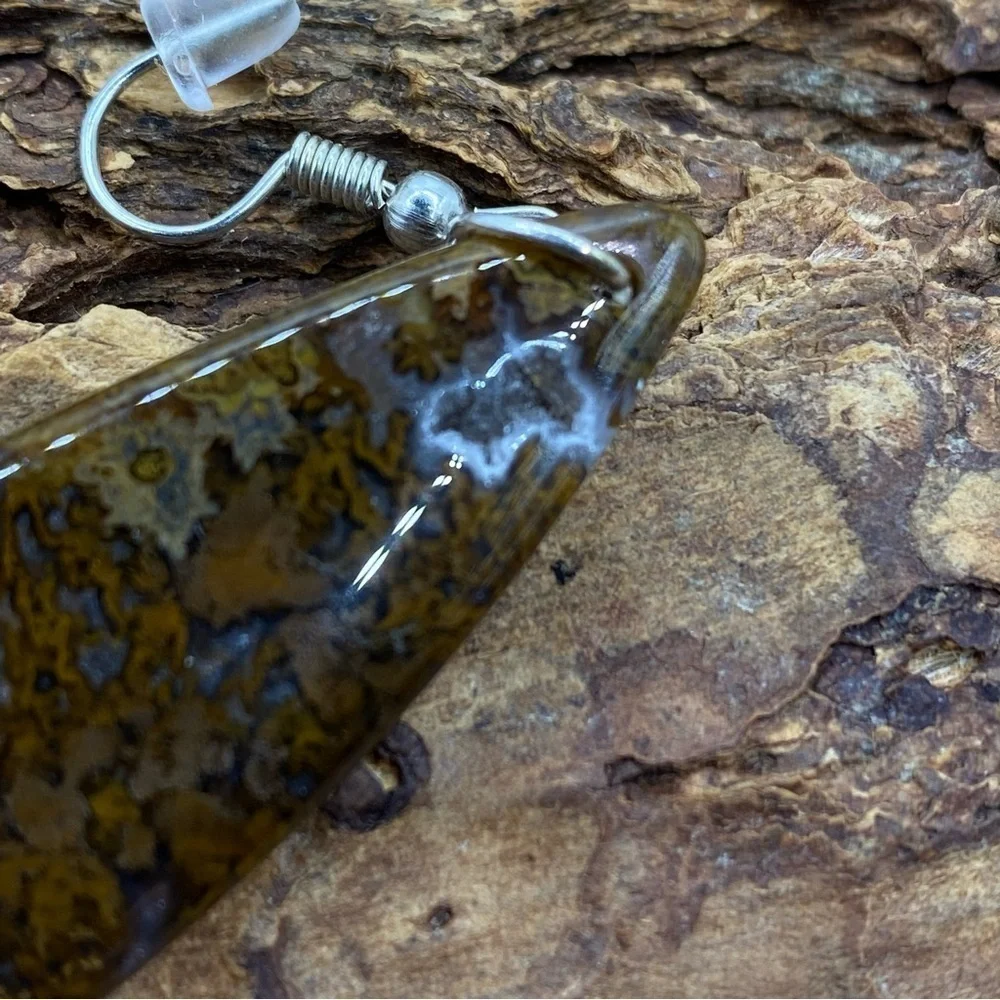 Earth Tone 3D Swirled Agate Dangle Hook Tear Drop Earrings